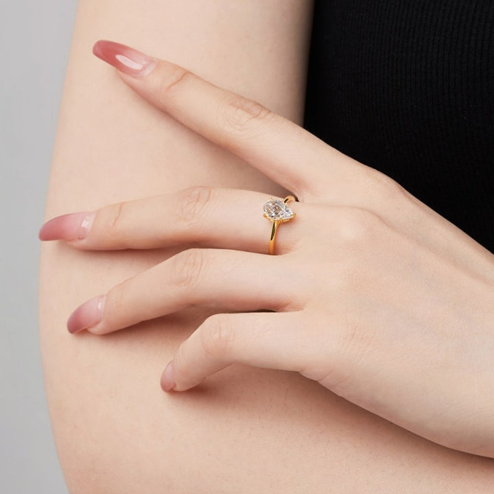 Augie Pear Cut Solitaire Ring Gold