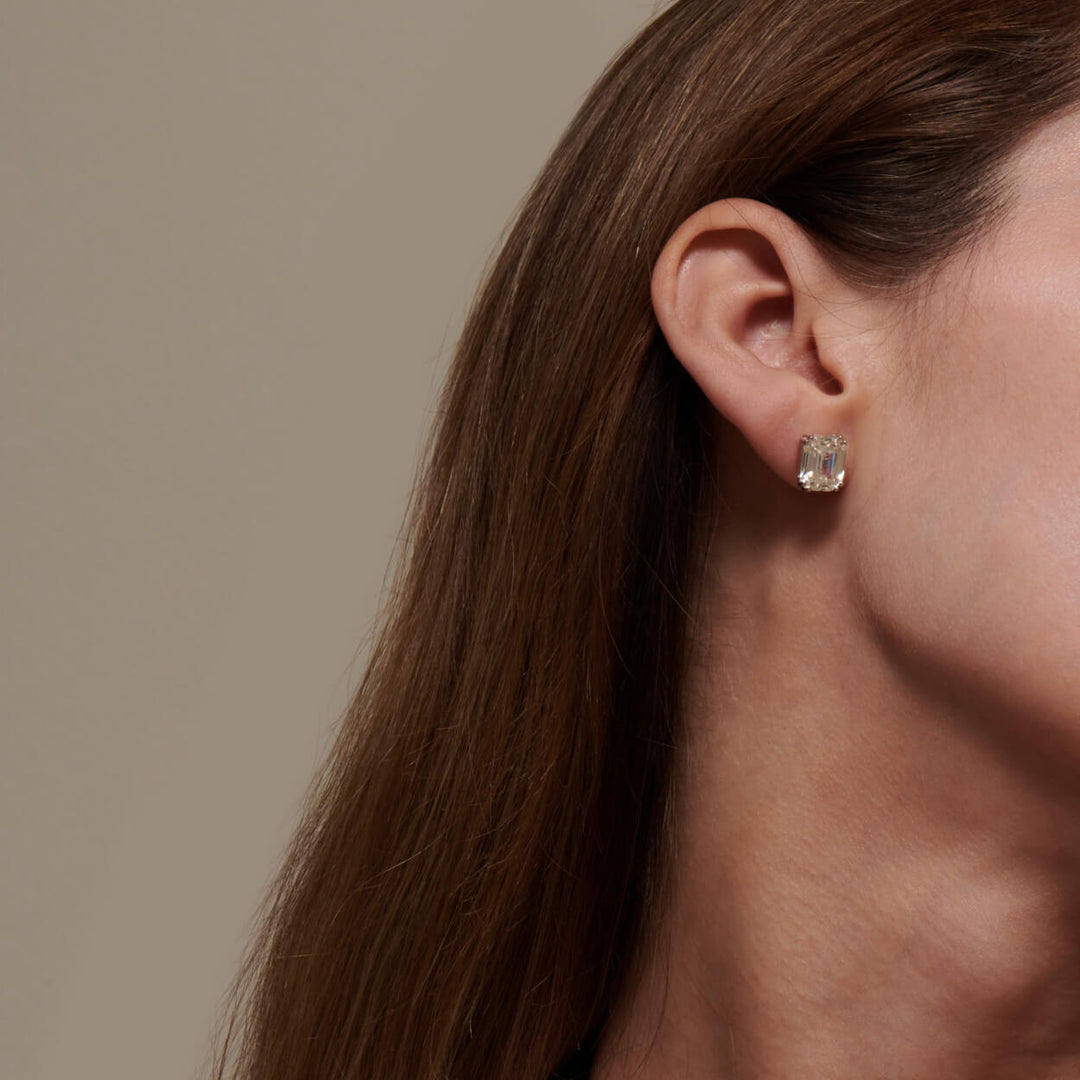 Camilia Emerald Cut Stud Earrings Silver