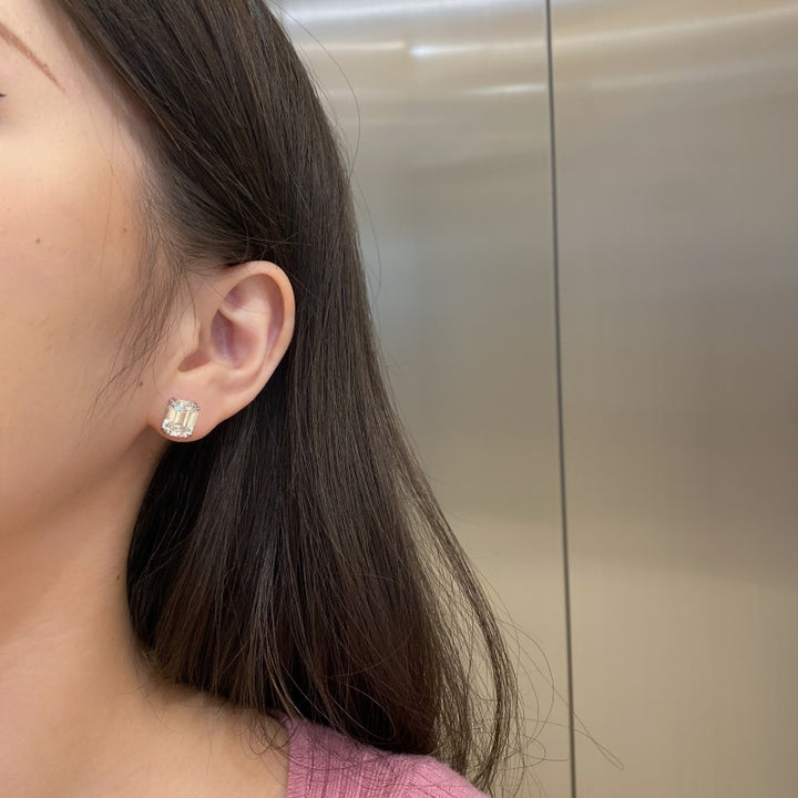 Camilia Emerald Cut Stud Earrings Gold