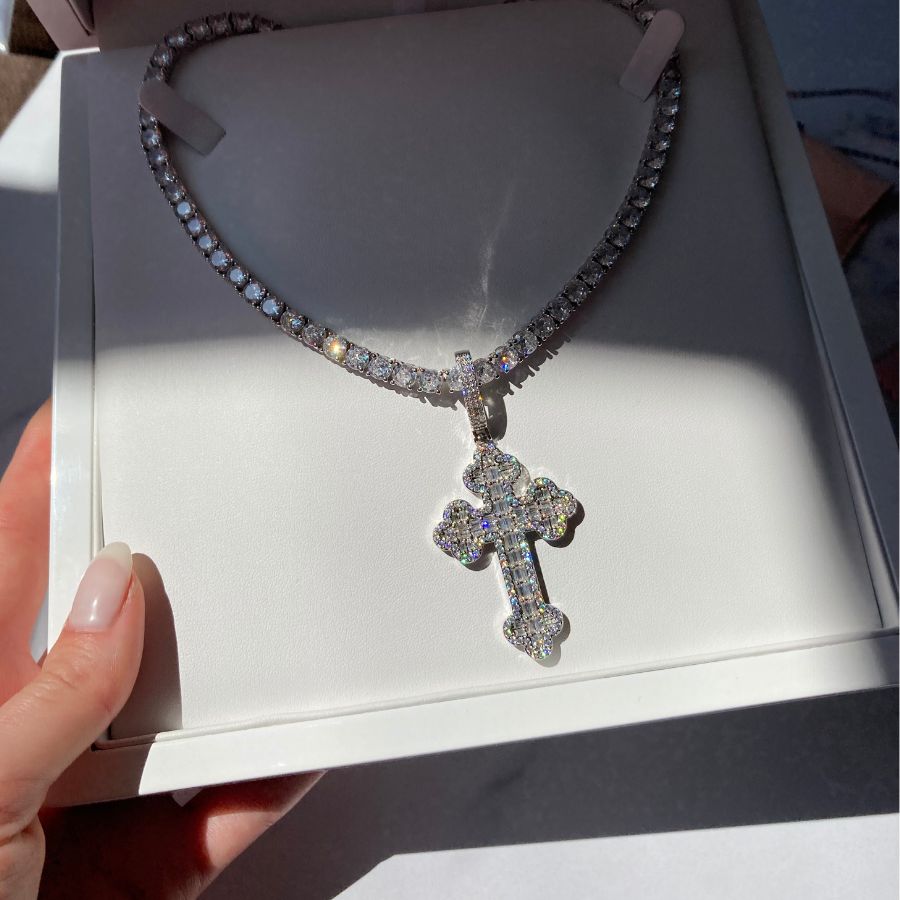 Diamond cross hot sale tennis chain