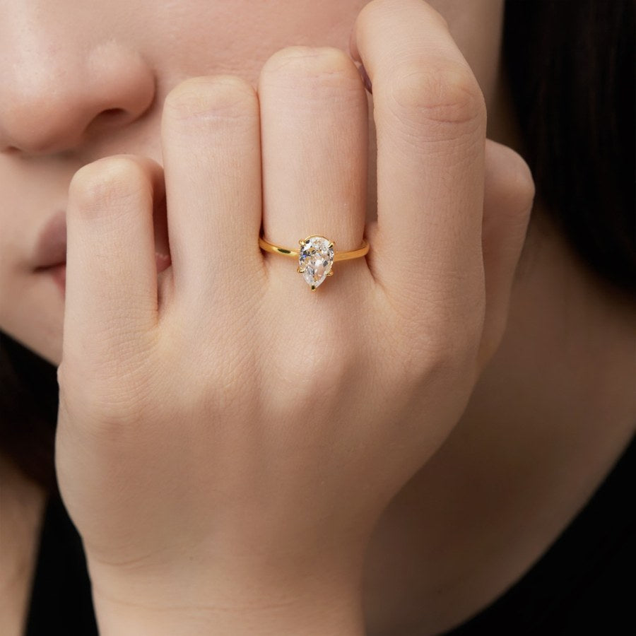 Augie Pear Cut Solitaire Ring Silver