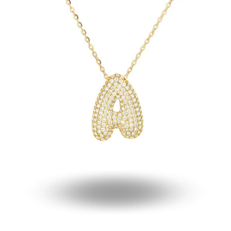 Midi Bubble Initial Necklace Gold