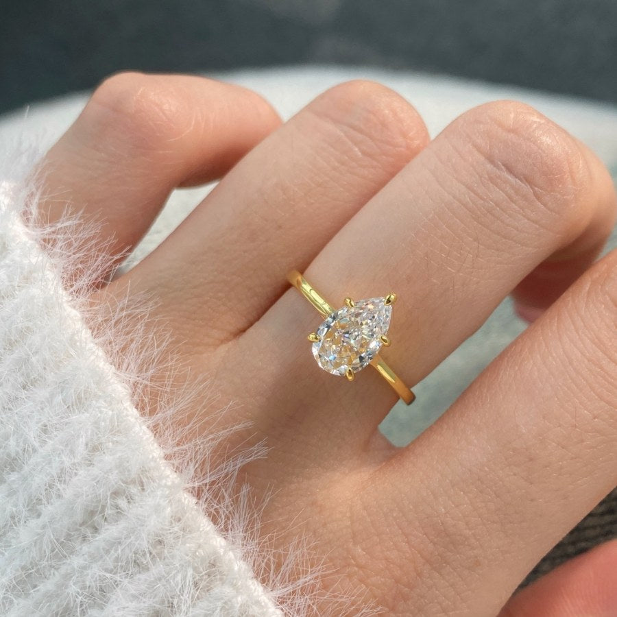Augie Pear Cut Solitaire Ring Silver