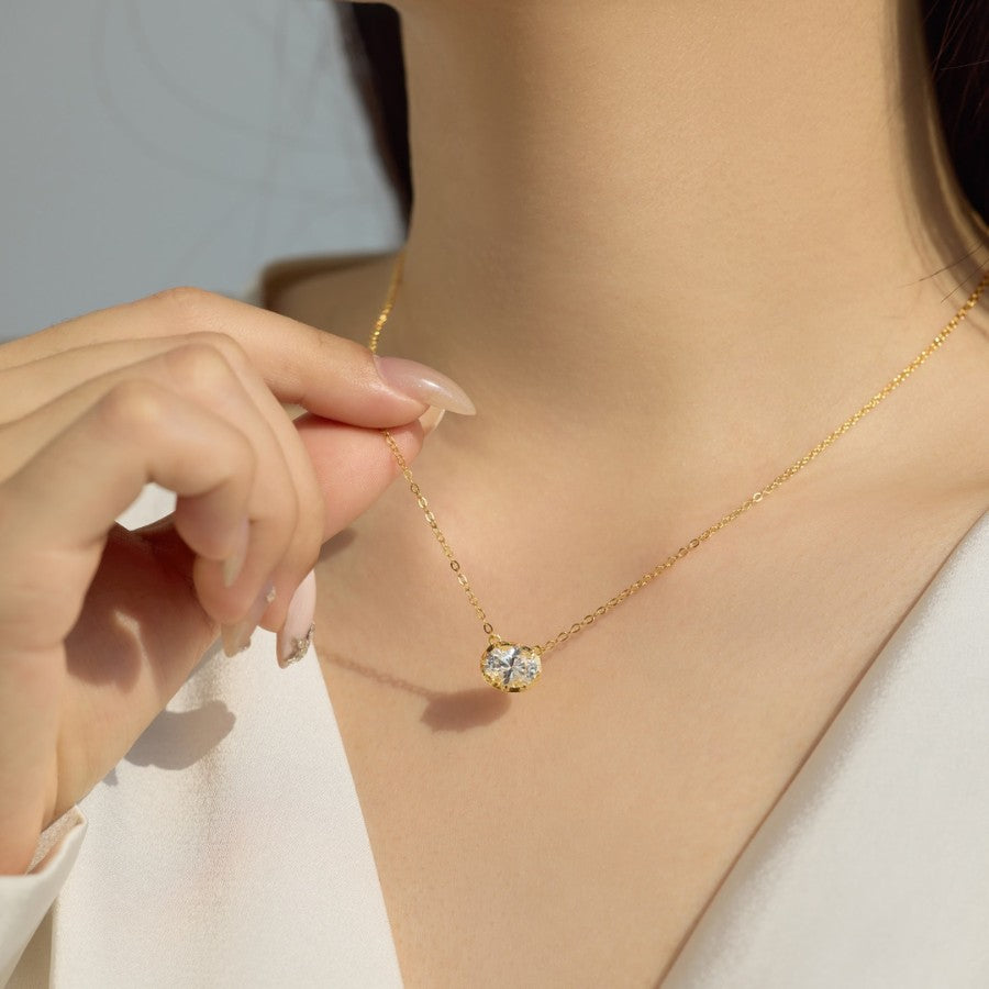Samara East West Oval Cut Moissanite Necklace Silver