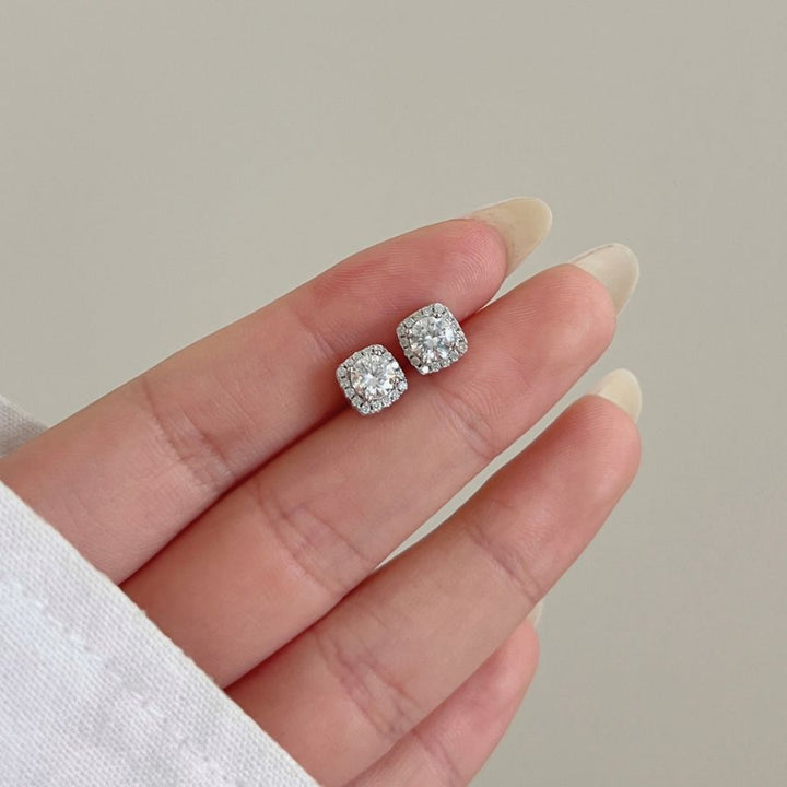 Delia Brilliant Cut Halo Moissanite Stud Earrings Silver
