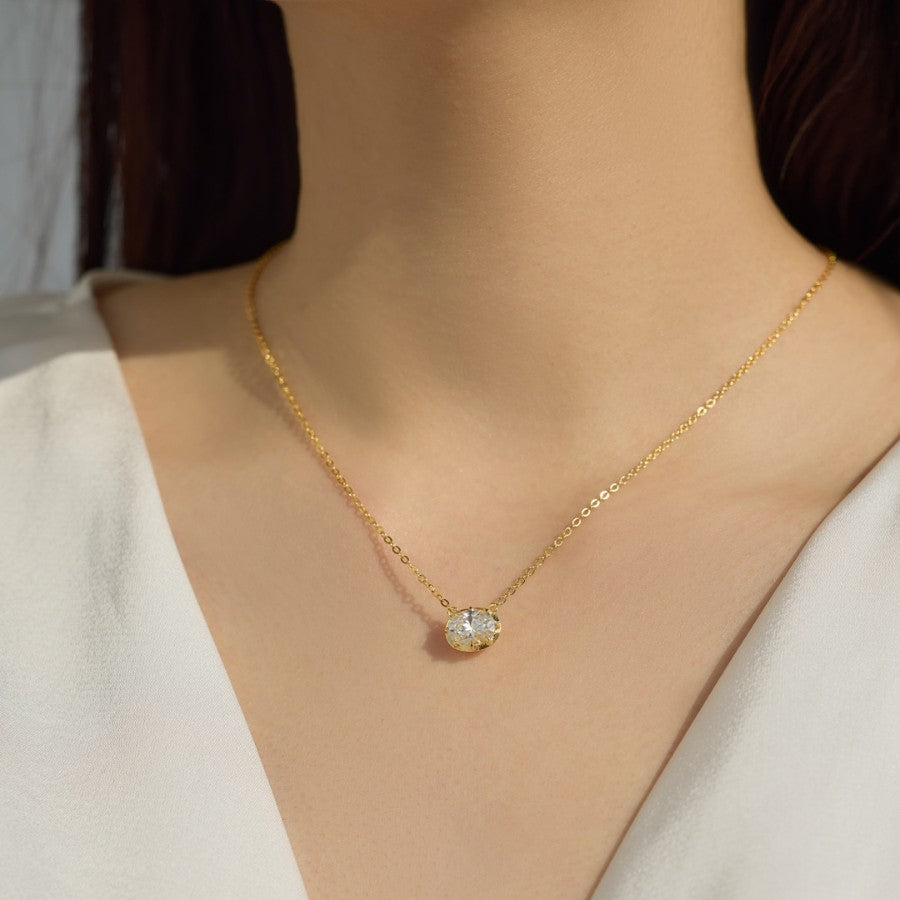 Samara East West Oval Cut Moissanite Necklace Silver