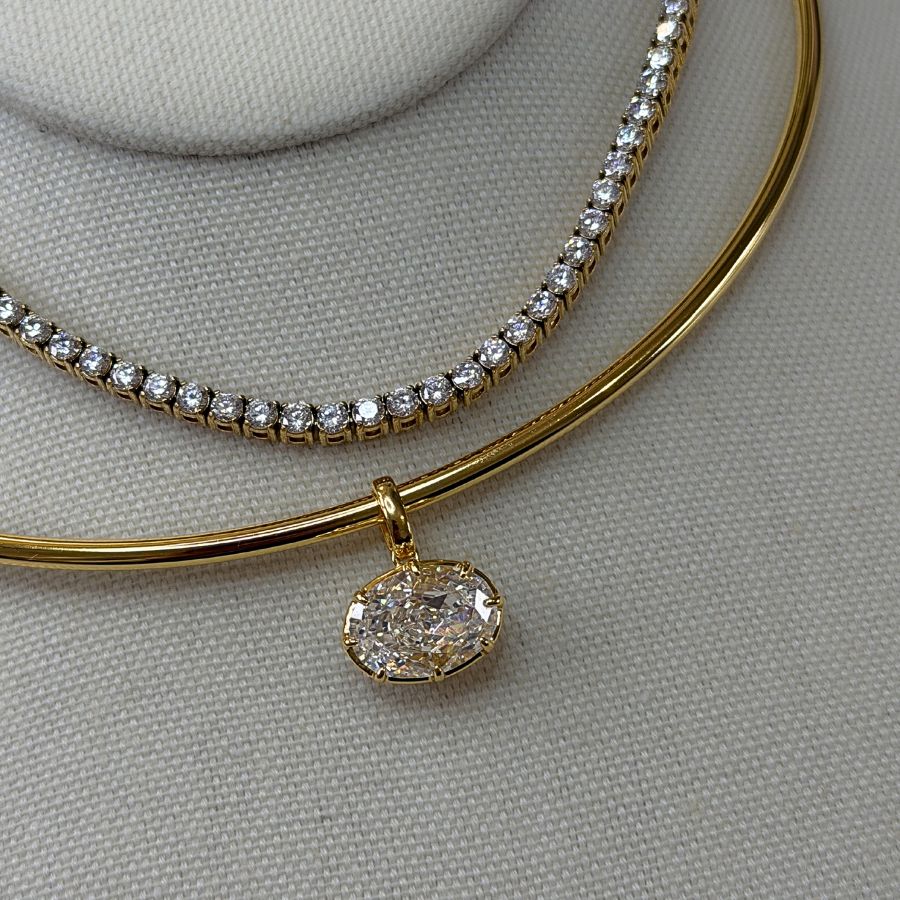 East West Oval Cut Torque Necklace Silver