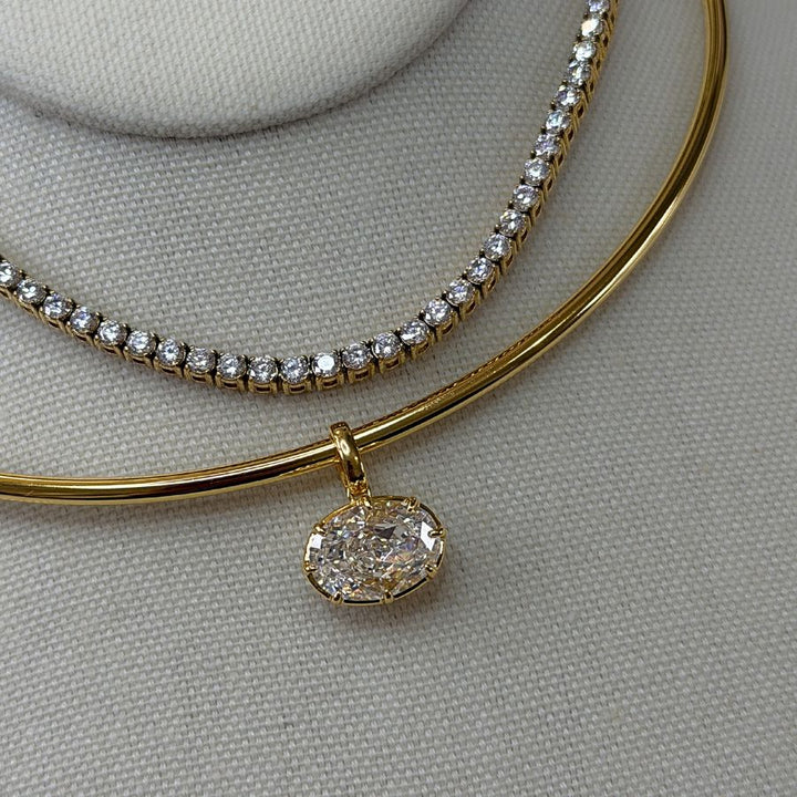 East West Oval Cut Torque Necklace Silver