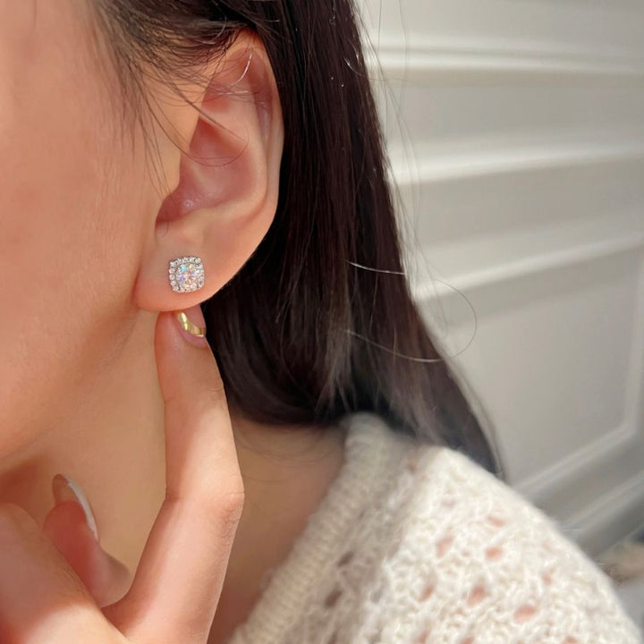 Delia Brilliant Cut Halo Moissanite Stud Earrings Silver