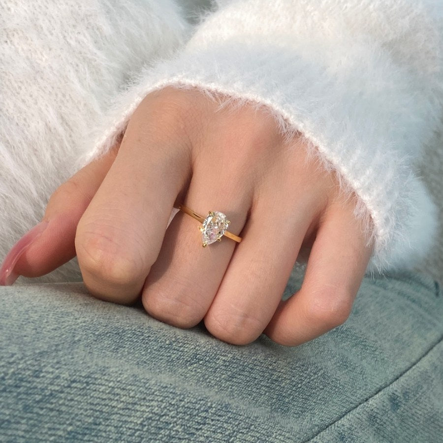 Augie Pear Cut Solitaire Ring Silver
