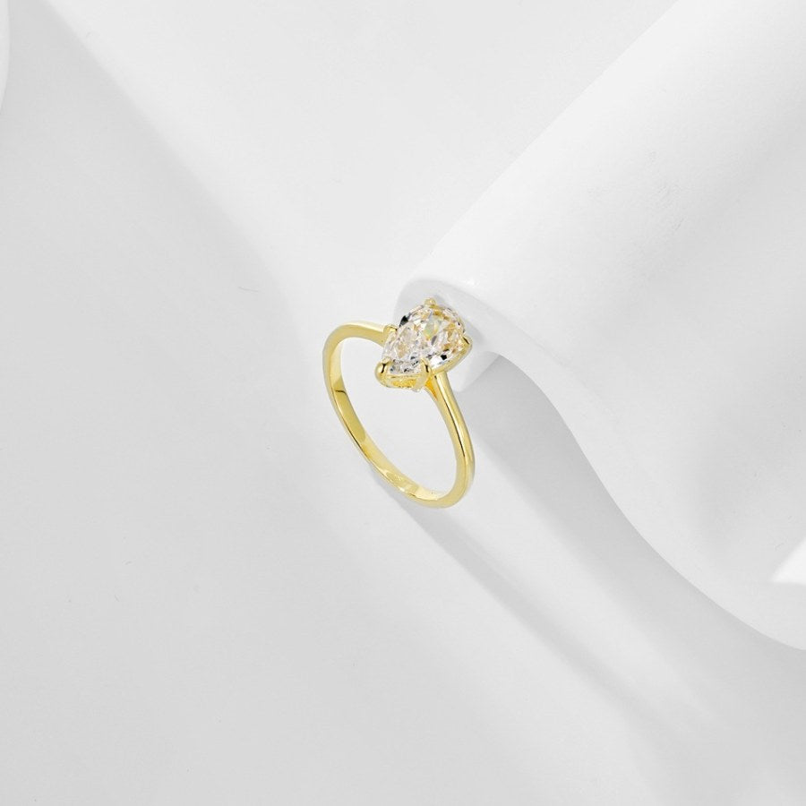 Augie Pear Cut Solitaire Ring Silver