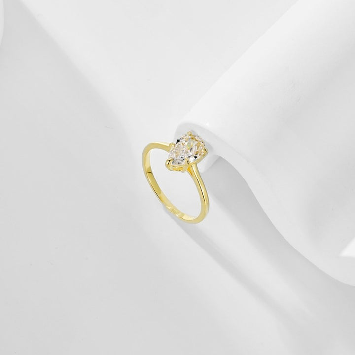 Augie Pear Cut Solitaire Ring Silver