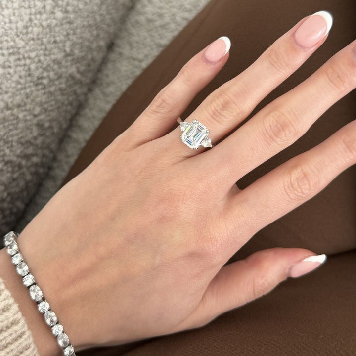 Alina Emerald Cut Trilogy Ring Silver