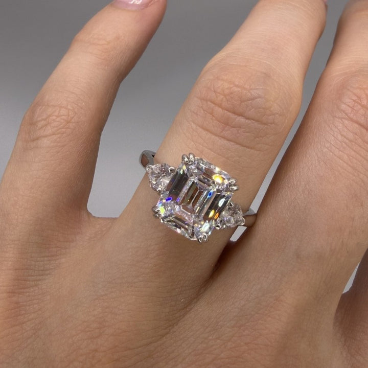 Alina Emerald Cut Trilogy Ring Silver