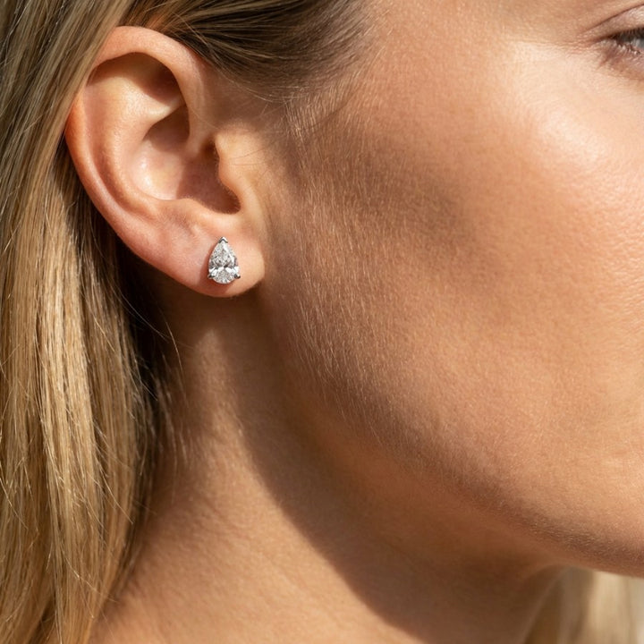 Alisee Pear Cut Moissanite Stud Earrings Silver