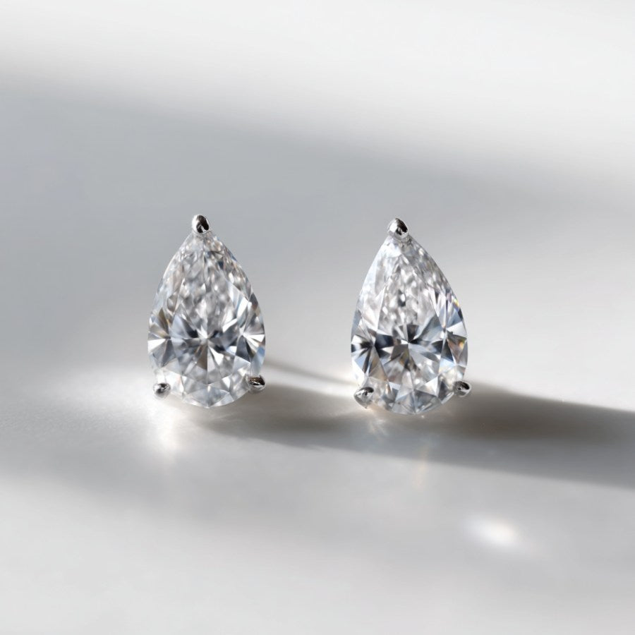 Alisee Pear Cut Moissanite Stud Earrings Silver