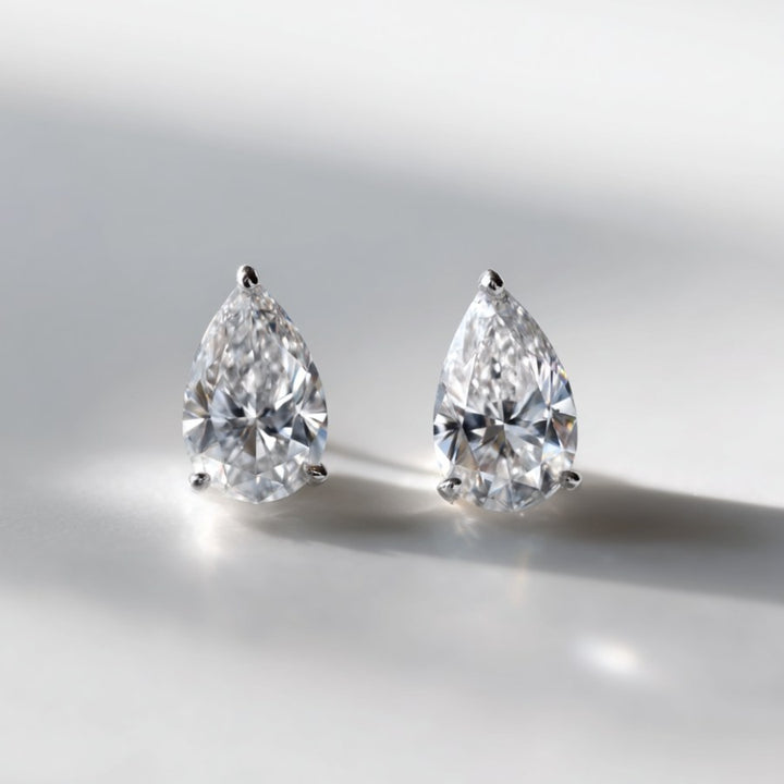 Alisee Pear Cut Moissanite Stud Earrings Silver