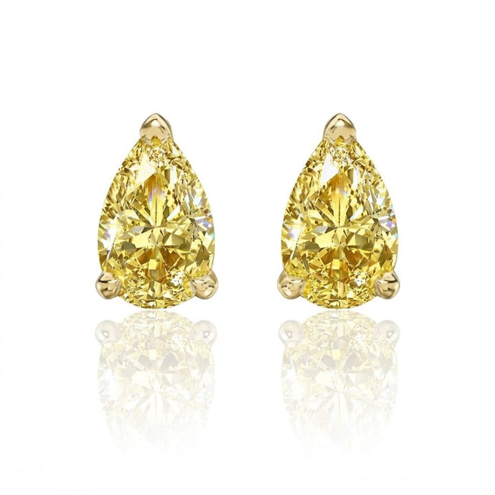 Yellow Pear Cut Moissanite Stud Earrings Gold