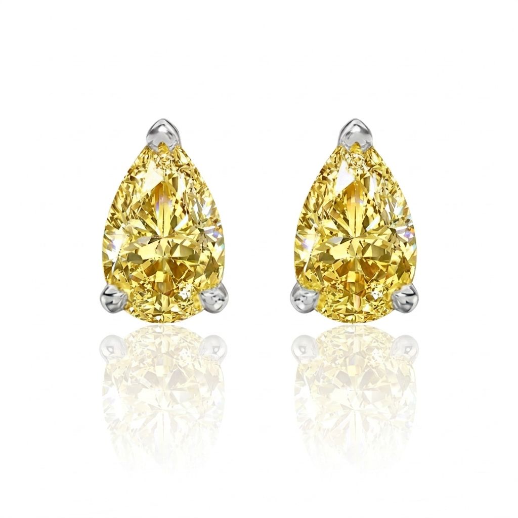 Yellow Pear Cut Moissanite Stud Earrings Silver