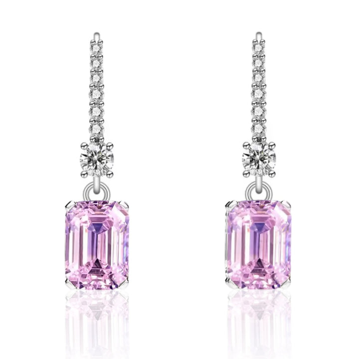 Astoria Emerald Cut Drop Earrings Pink