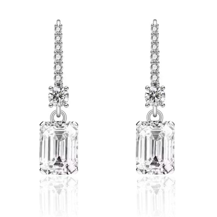 Astoria Emerald Cut Drop Earrings Silver