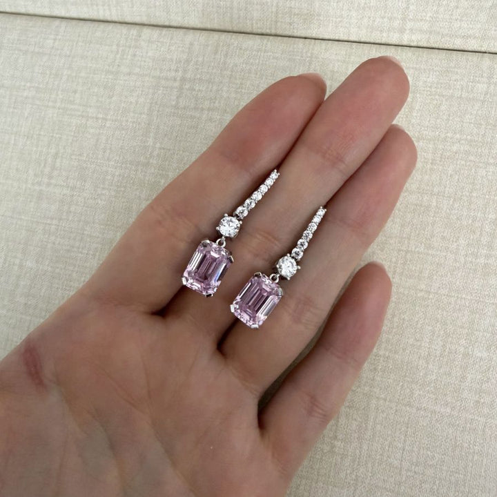 Astoria Emerald Cut Drop Earrings Pink