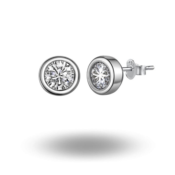 Bezel Solitaire Earrings Silver