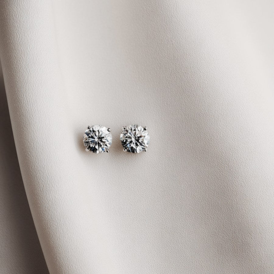 Olea Brilliant Cut Moissanite Stud Earrings Silver