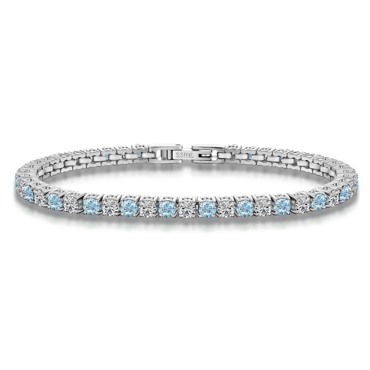 Brilliant Cut Tennis Bracelet 3mm Aquamarine Blue