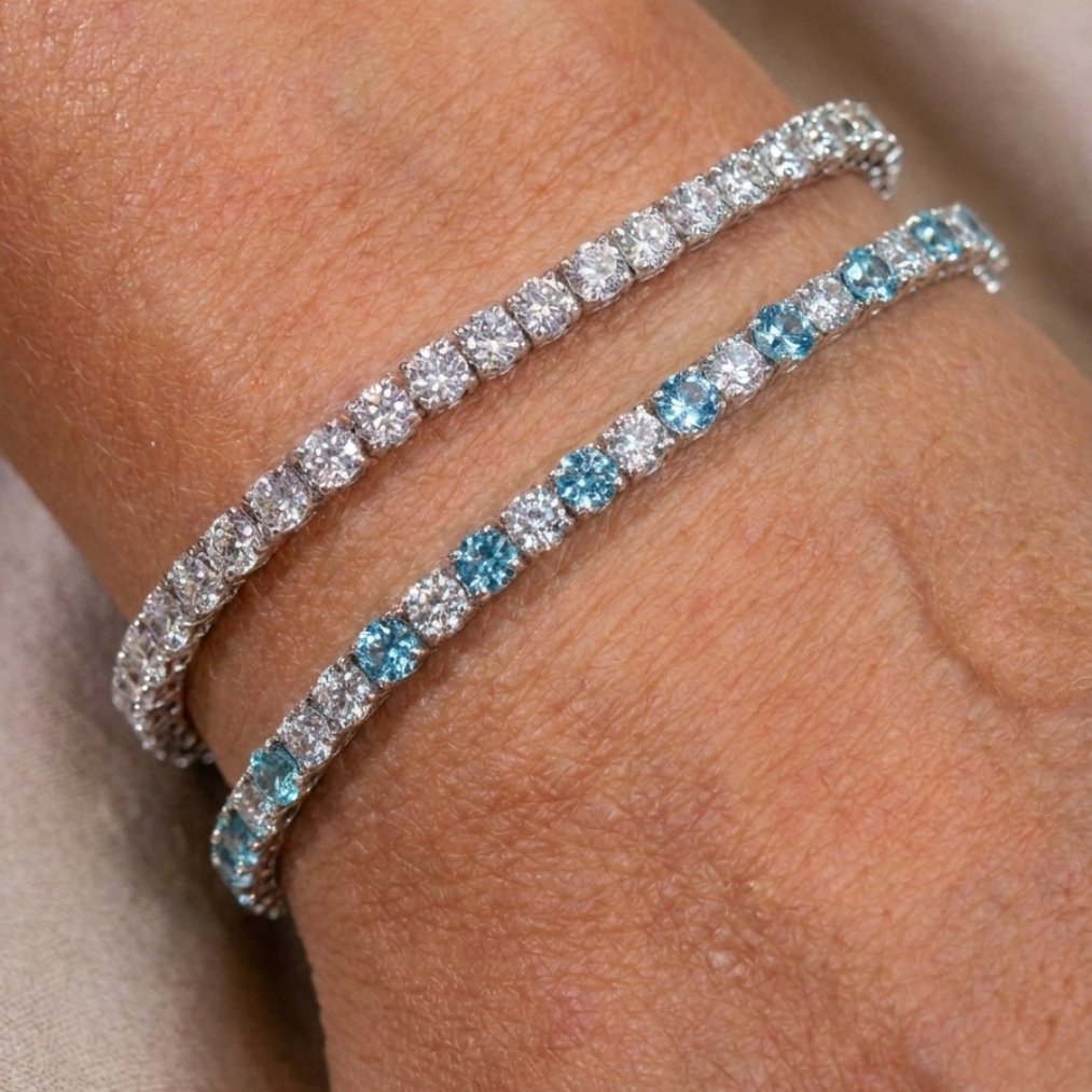 Brilliant Cut Tennis Bracelet 3mm Aquamarine Blue