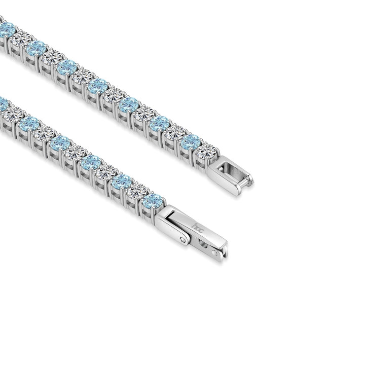 Brilliant Cut Tennis Bracelet 3mm Aquamarine Blue