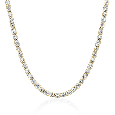 Brilliant x Oval Cut Tennis Necklace Gold