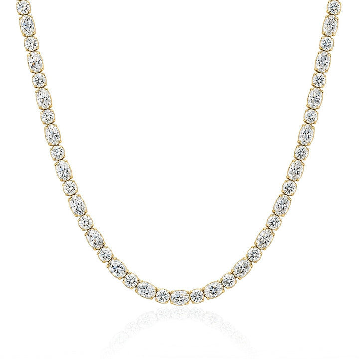 Brilliant x Oval Cut Tennis Necklace Gold