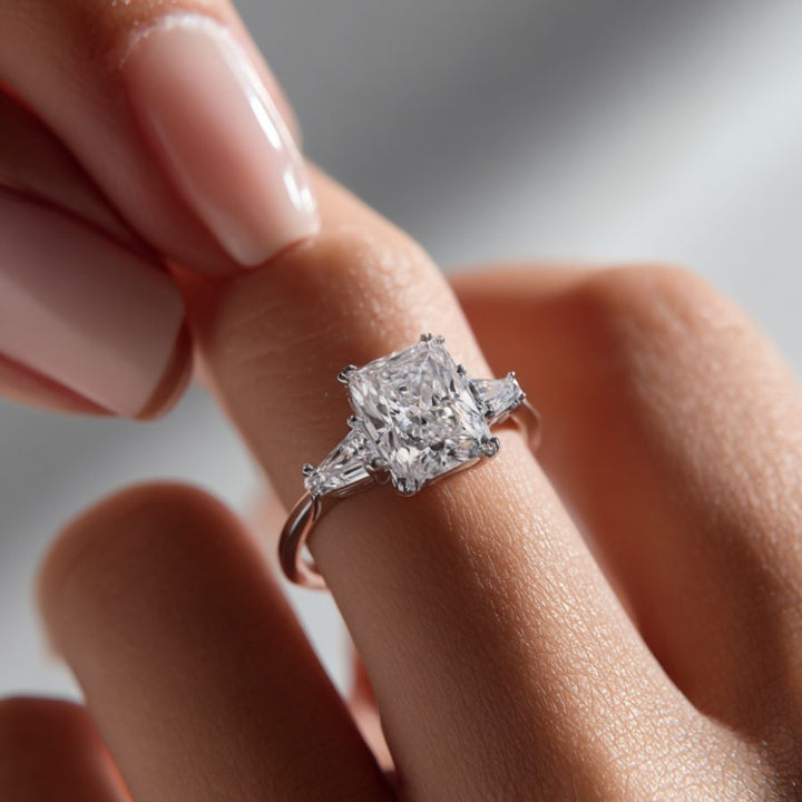 Caelina Radiant Cut Trilogy Ring Silver