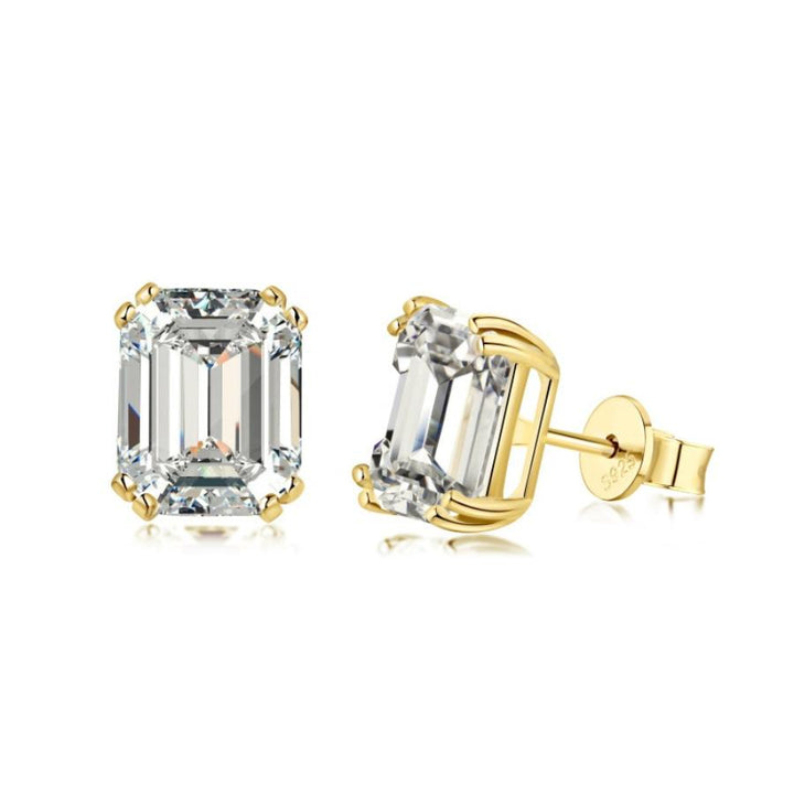 Camilia Emerald Cut Stud Earrings Gold