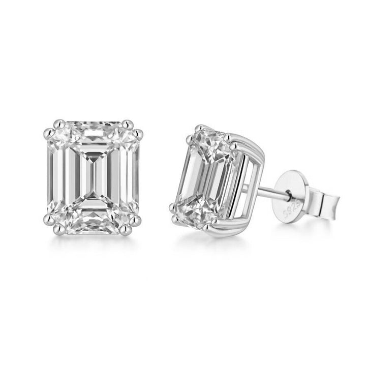 Camilia Emerald Cut Stud Earrings Silver