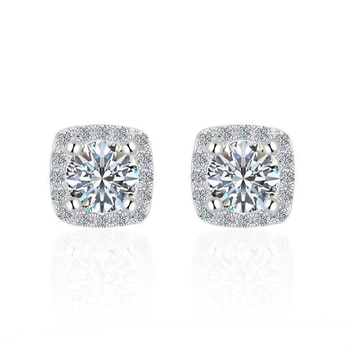 Delia Brilliant Cut Halo Moissanite Stud Earrings Silver