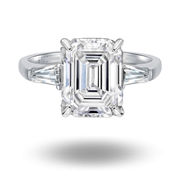 Eartha Emerald Cut Trilogy Ring Silver