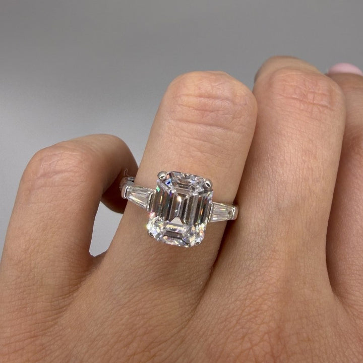 Eartha Emerald Cut Trilogy Ring Silver
