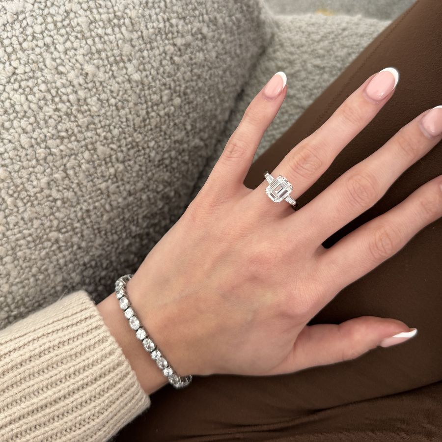 Eartha Emerald Cut Trilogy Ring Silver