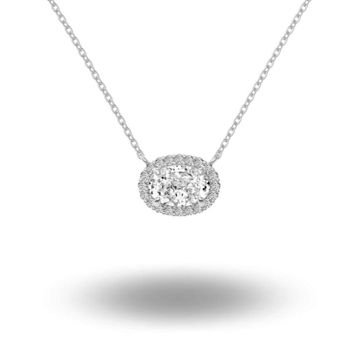 Edda Oval Cut x Halo Necklace Silver