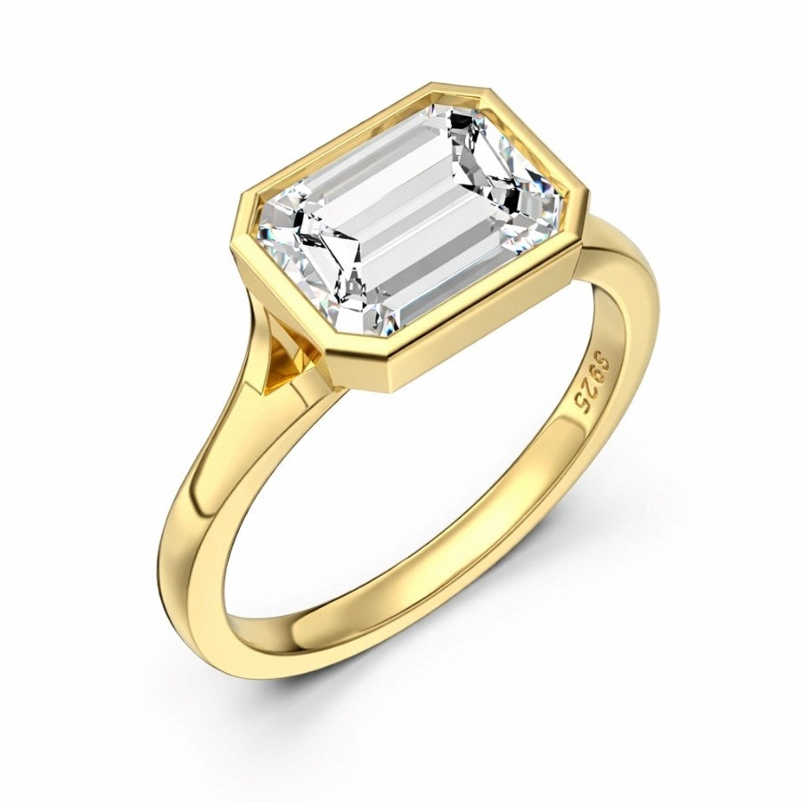 Lana East West Emerald Cut Bezel Set Ring Gold