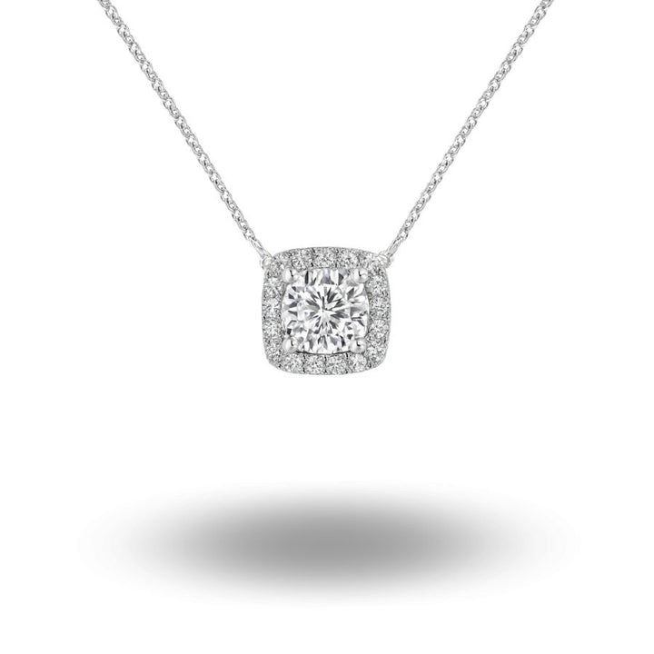 Lumiere Brilliant Cut Halo Necklace Silver