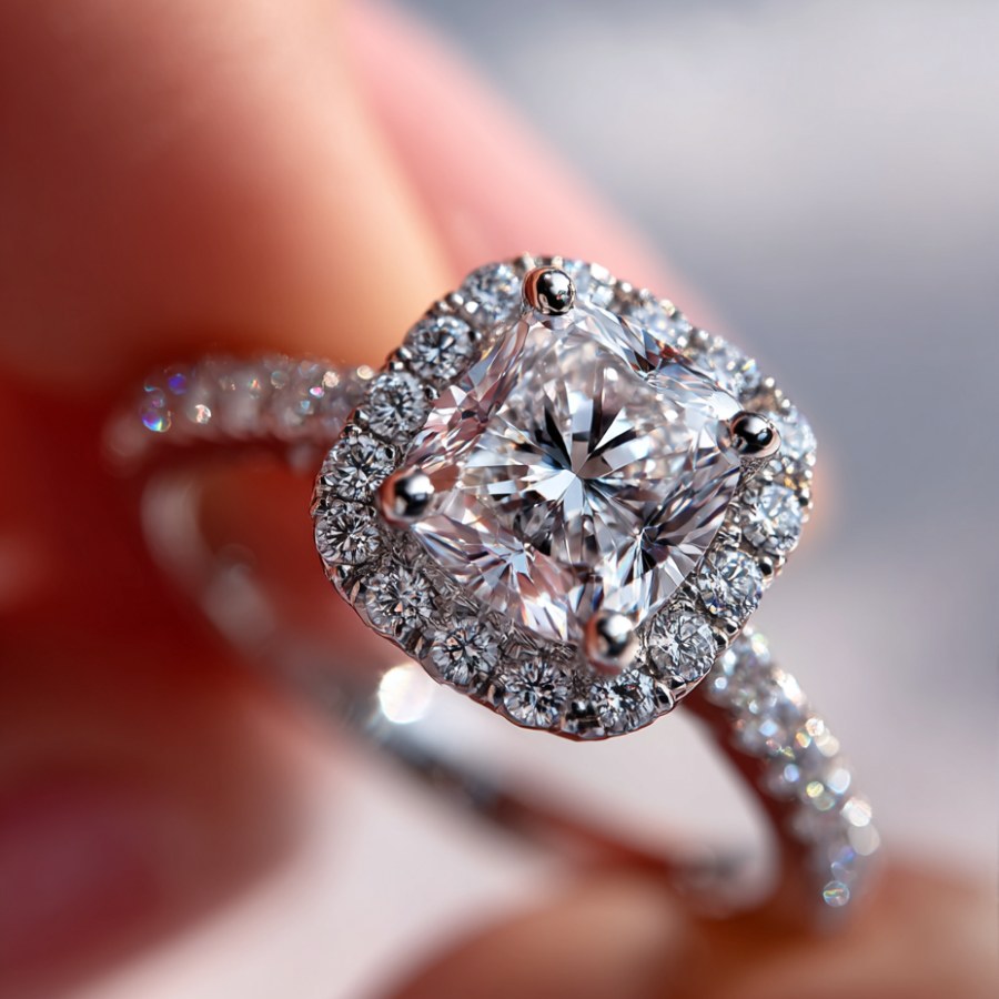 Lumiere Brilliant Cut Halo Ring Silver