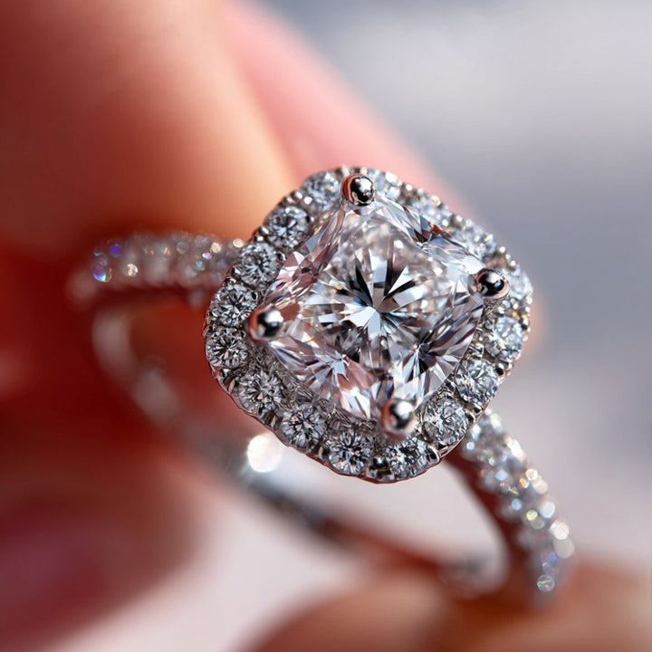 Lumiere Brilliant Cut Halo Ring Silver