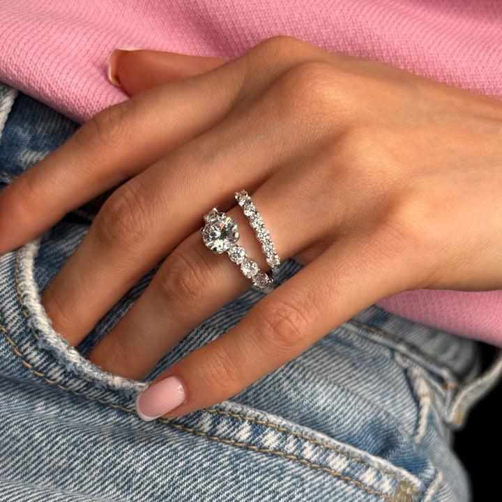 Kova Half Eternity Moissanite Ring Silver