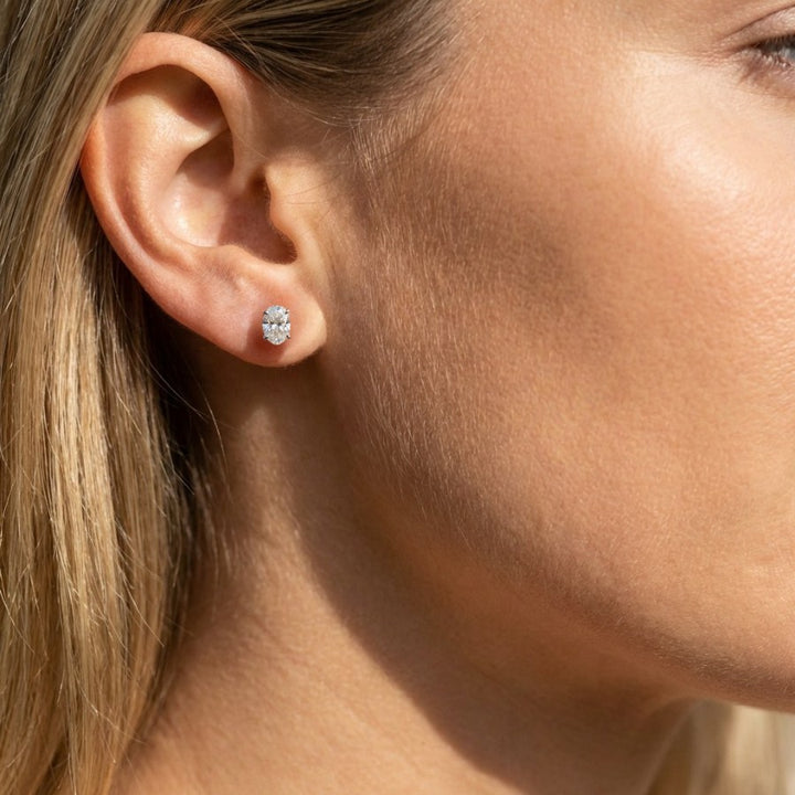 Moyla Oval Cut Moissanite Stud Earrings Silver