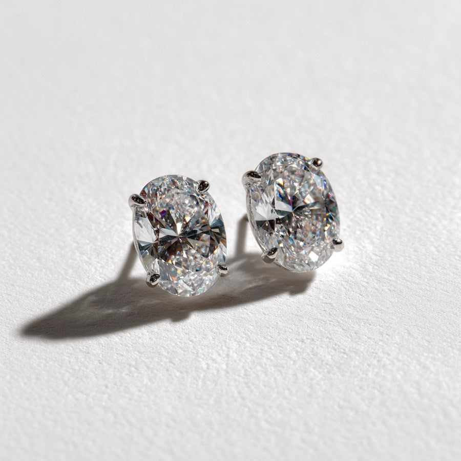 Moyla Oval Cut Moissanite Stud Earrings Silver