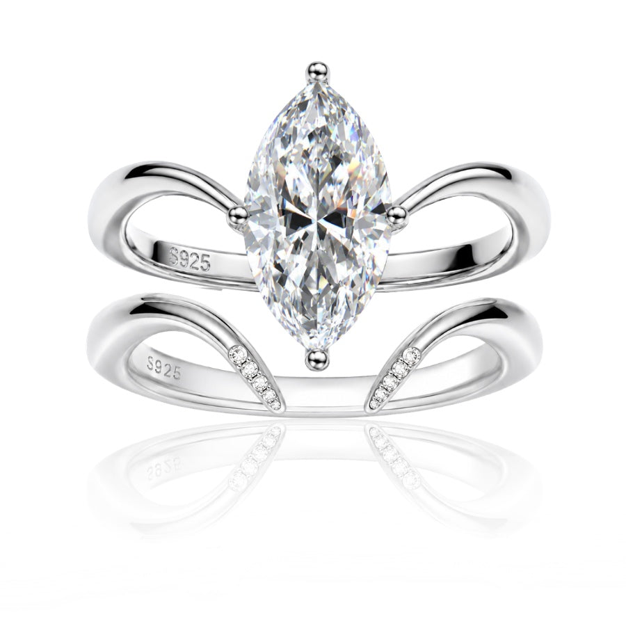 Muse Marquise Cut Pave Ring Set Silver