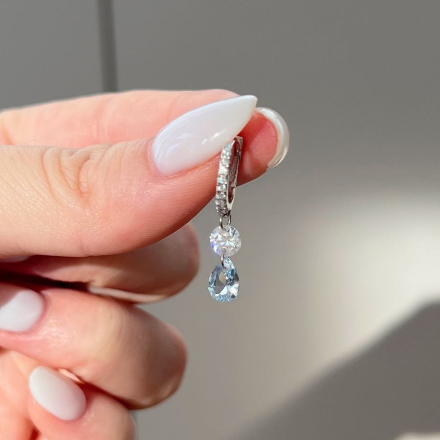 Naya Floating Stone Huggie Earrings Aquamarine